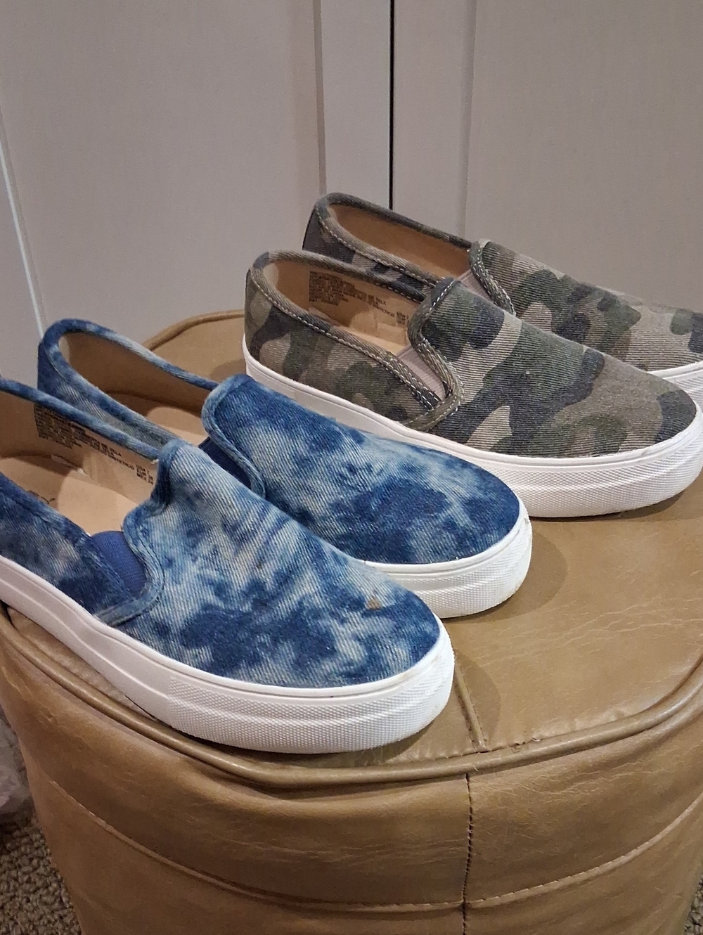 2 PAIRS Time and Tru Blue Tie-Dye and Green Camo Slip-On Sneakers